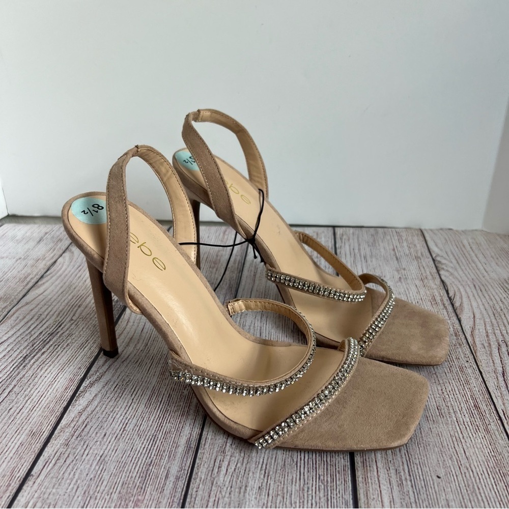 BEBE Calliope Nude Rhinestone Heels 8.5 NWT